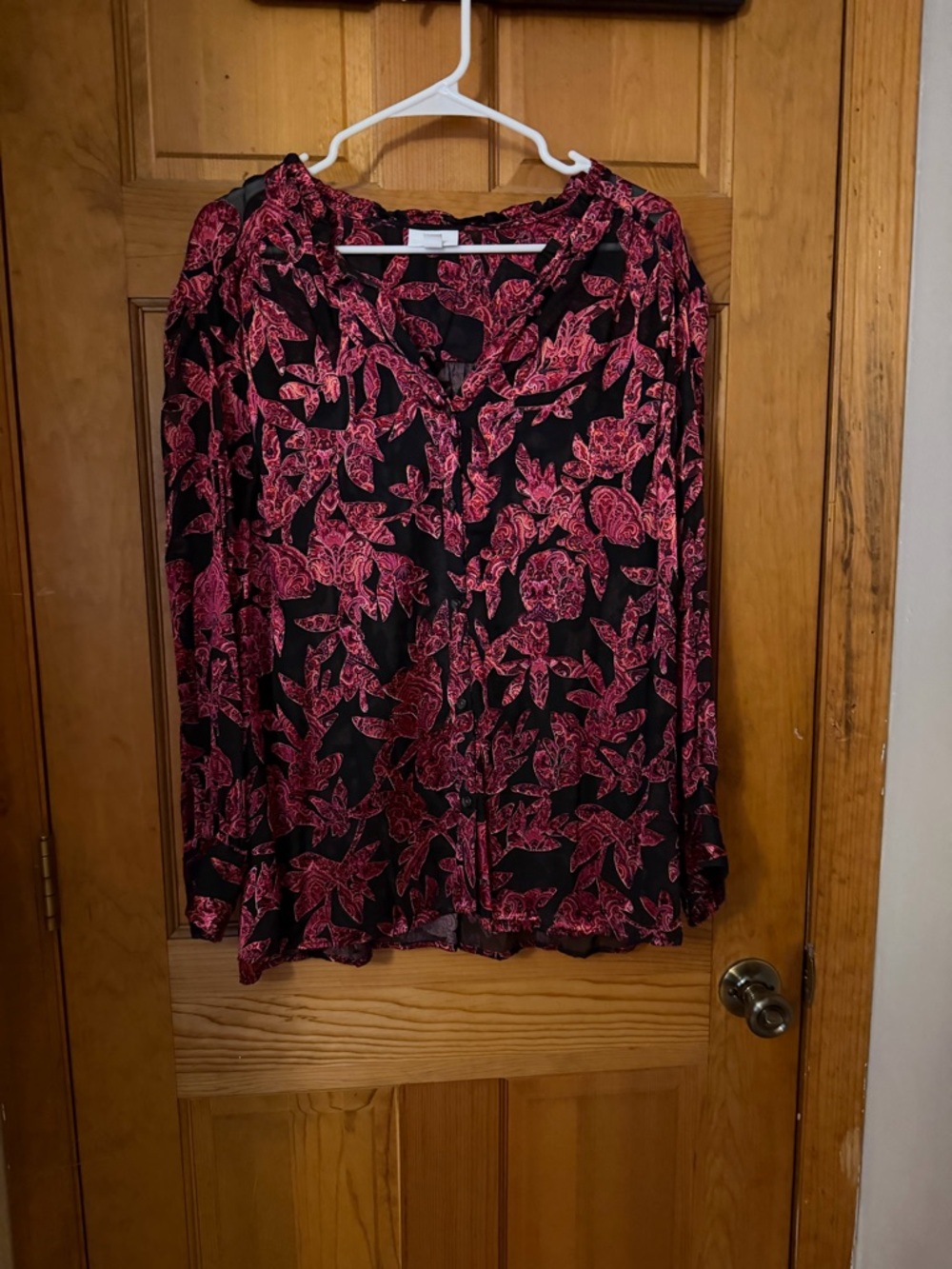 J. Jill Black Blouse with Pink Floral Pattern